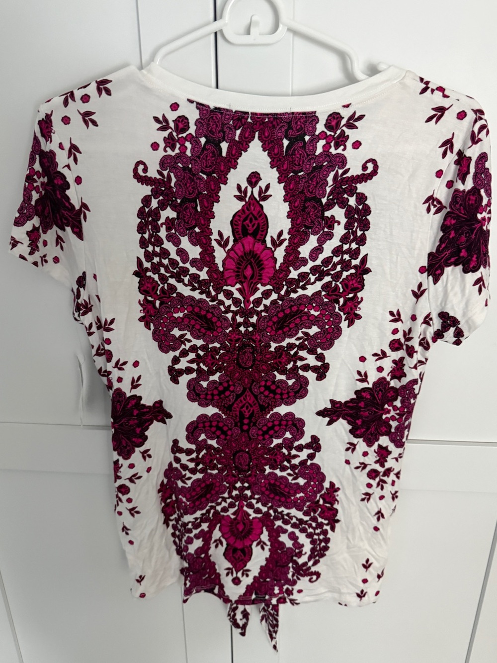INC International Concepts White Tee with Magenta Floral Print & Front Tie small - Picture 4 of 4